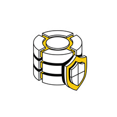 Fototapete - Server shield safe guard security. Vector line, 3d stroke isometric, color web icon, new flat style. Creative illustration design, abstract idea for infographics.