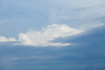 Wall Mural - Background of white cumulus clouds on a blue sky at daylight. Telephoto zoom shoot