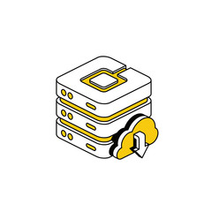 Fototapete - Server cloud download upload. Vector line, 3d stroke isometric, color web icon, new flat style. Creative illustration design, abstract idea for infographics.