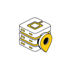 Fototapete - Server map label. Vector line, 3d stroke isometric, color web icon, new flat style. Creative illustration design, abstract idea for infographics.