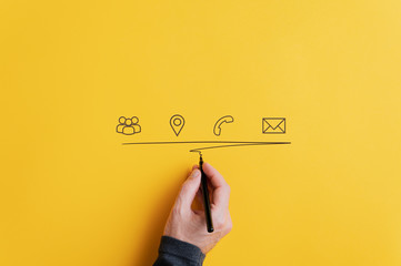 contact and communication icons on yellow background