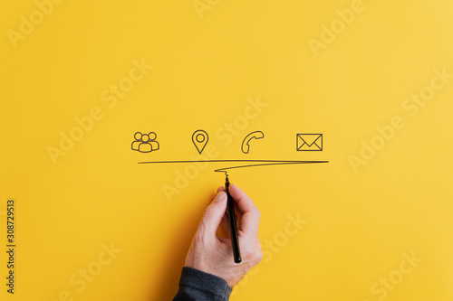 Fotomural Contact and communication icons on yellow background
