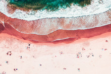 People Crowd On Beach, Aerial View In Summer
