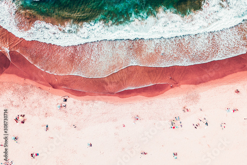 Fotografía People Crowd On Beach, Aerial View In Summer