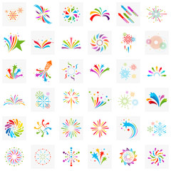 Set of Firework line icon and happy new year firework vector design, Creative icon, design concept