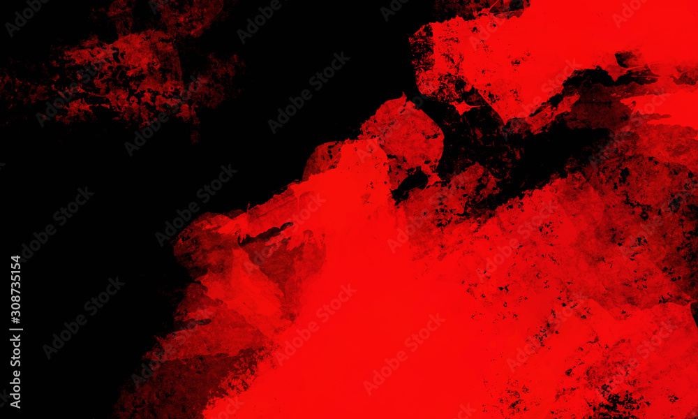 Abstract painting on canvas with a brush stroke texture. red & black ...