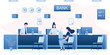 © naum - Bank managers and customers characters. Woman client in bank office room. Bank employees or staff on workplace.