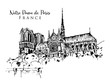 Drawing sketch illustration of Notre Dame de Paris