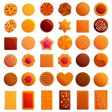 Cookie Icons Set. Cartoon Set Of Cookie Vector Icons For Web Design