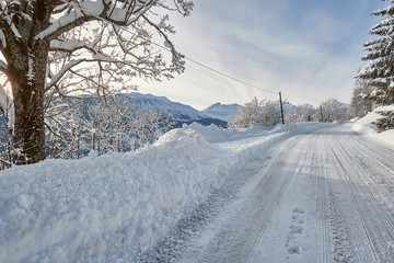 Wall Mural - Mountain road in winter snow