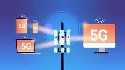 Poster - base station receiver 5g online communication tower network technology systems digital gadgets conne