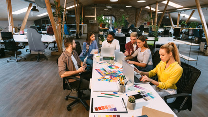 Poster - Coworking process. Designers working with project in office