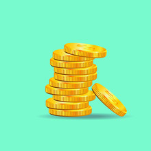 Stack Of Gold Coins. Golden Coin Pile, Money Stacks And Golds Piles