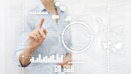 Business intelligence BI Key performance indicator KPI Analysis dashboard transparent blurred background.