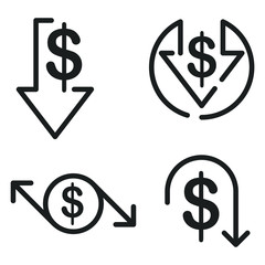 Aufkleber - Cost reduction icon template color editable. Dollar Down symbol vector sign isolated on white background. Simple logo vector illustration for graphic and web design.