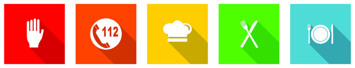 Poster - Set of colorful web flat design vector icons,  cooking, kitchen, restaurant and chef buttons in eps 10 for webdesign and mobile applications on white background