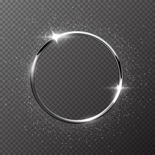 Silver Sparkling Ring With Silver Glitter Isolated On Transparent Background. Vector Metal Frame.