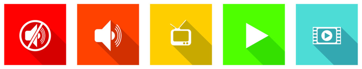 Poster - Set of colorful web flat design vector icons,  tv, screen, play, television and media buttons in eps 10 for webdesign and mobile applications on white background