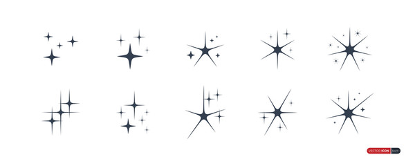 Sparkle Star Icons Set isolated on white background. Flat Vector Icon Design Template Elements