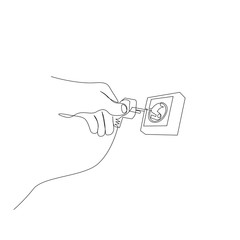 Continuous one line hand plugs into a power outlet. Electricity theme. vector illustration.