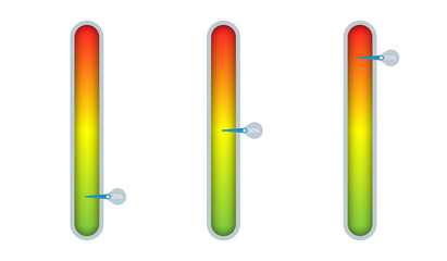 Measure the level with a green red gradient and a percentage arrow on the side. Progress indicator bar template. Creative vector illustration for infographics on the site.