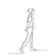 © аska - Continuous one line woman walk with hands behind her back. Vector illustration.