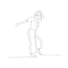 Wall Mural - Continuous one line drawing dancing woman. Vector stock illustration.