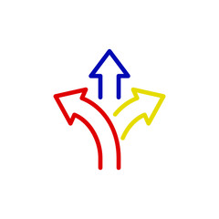 Aufkleber - three-way direction arrow icon template color editable. three-way direction arrow symbol vector sign isolated on white background. Simple logo vector illustration for graphic and web design.