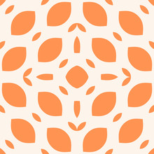 Vector Seamless Pattern. Simple Orange And White Geometric Texture. Funny Background With Curved Shapes, Petals, Leaves, Mesh, Grid, Tissue. Abstract Minimalist Repeat Design For Decor, Print, Textile