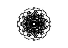 New Ink Abstract Circle Pattern Mandala Flower Floral Petal Stack. Zentangl Spirograph Modern Circular Pattern Geometric Tribal Lace Motif Black White. Single Art Mehendi. Digital Textile Frame Stamp