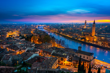 Wall Mural - Beautiful sunset aerial view of Verona. Italy