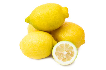 Poster - natural lemons with lemon leaves isolated