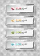 Reflecting glass banner. Gloss reflection 3d panel or clear text box banner on transparent display background vector