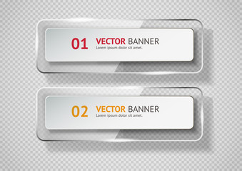 Reflecting glass banner. Gloss reflection 3d panel or clear text box banner on transparent display background vector