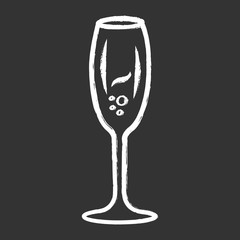 Poster - Sparkling wine chalk icon. Tulip wineglass. Champagne. Alcohol beverage. Party cocktail. Sweet aperitif drink. Tableware, glassware. Bar, restaurant. Isolated vector chalkboard illustration