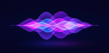 Voice Recognition. Personal Assistant. Smart Music Sound Waves Or Voice Recognition Technology. Soundwave Intelligent Technologies. Vector Illustration. Volume Curve Energy Waveform. Neon Ai Concept.