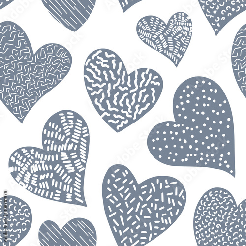 Romantic seamless pattern with cute images of hearts on a white background. T...