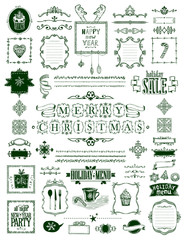 Wall Mural - christmas and new year sketch elements set, hand drawn doodle graphic line elements - ribbons, frame