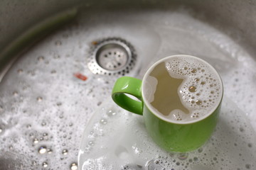 Dish washing. soaking in the kitchen sink. After the Dinner it's time to do the Dishes 