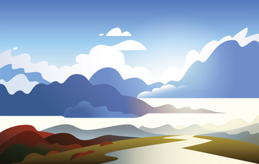Wall Mural - vector illustration of stylized natural landscape with a river. minimalist modern style.