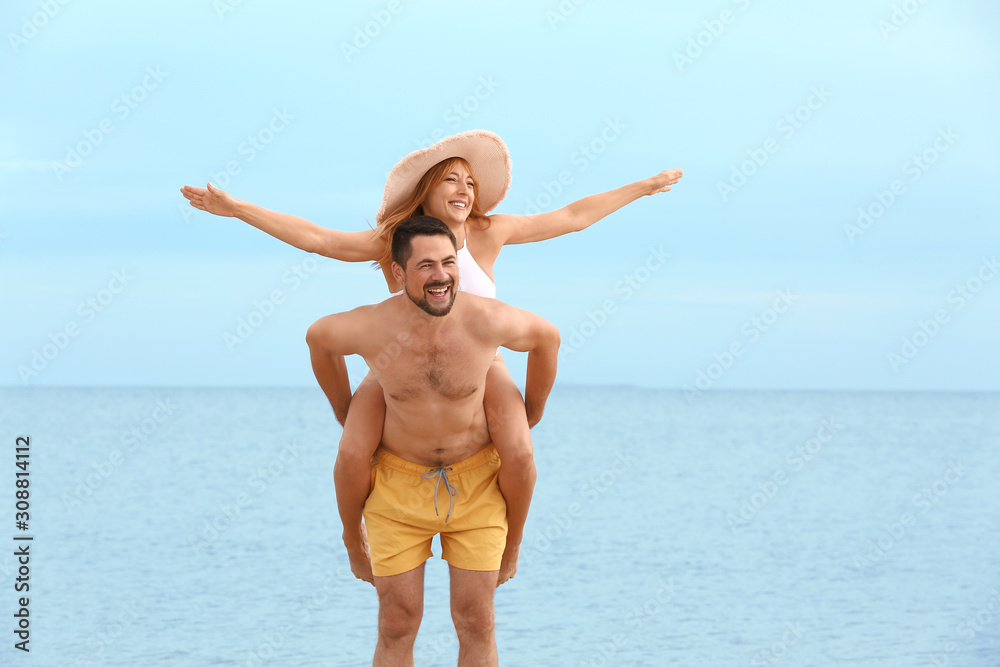Happy couple at sea resort