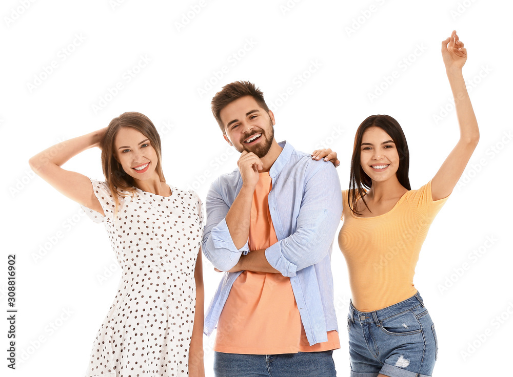 Group of friends on white background