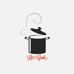 Canvas Print - Saucepan logo. Lets cook vintage lettering white