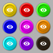 sixth sense, the eye icon sign. symbol on nine round colourful buttons. 