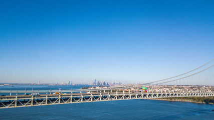 Aerial view footage of the Verrazano Bridge NY