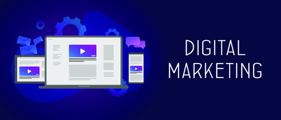 Poster - digital marketing - online advertising media technology concept. social media marketing flat vector 