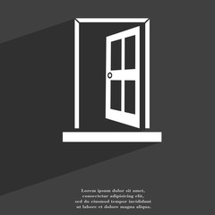 Door, Enter or exit icon symbol Flat modern web design with long shadow and space for your text. 