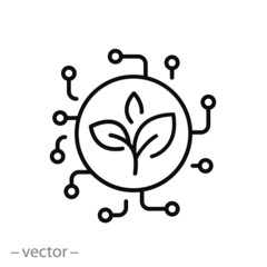 Wall Mural - eco tech icon, leaf plant in circuit board, green technology future, logo engineering tech, microchi