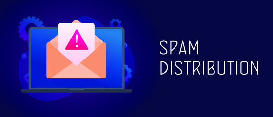 Poster - Spam Distribution - laptop with envelope and mail notification with alert and warning messages icon. Malware spreading and irrelevant spam e-mail message concept. Header, footer vector banner template