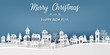 Bannière ou carte merry christmas -  happy new year – maisons sous la neige effet papier découpé